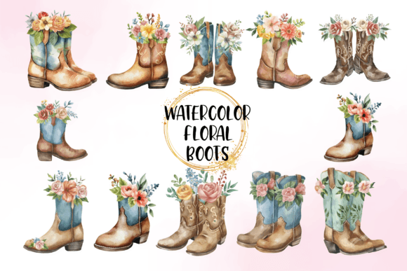 Download Watercolor Floral Western Boots Clipart - Premium Resources