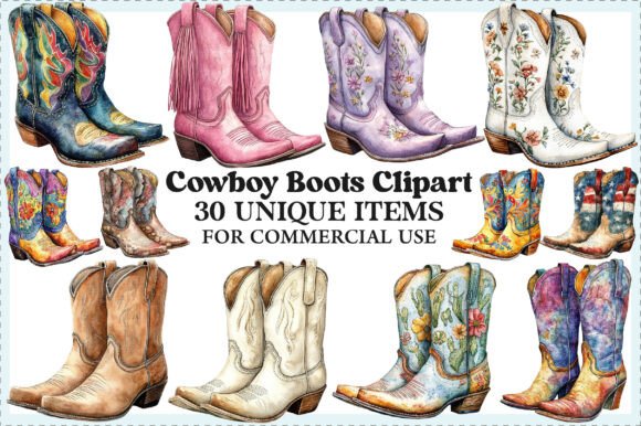 Download Cowboy Boots Clipart Bundle - Cowboy boots clipart Collection