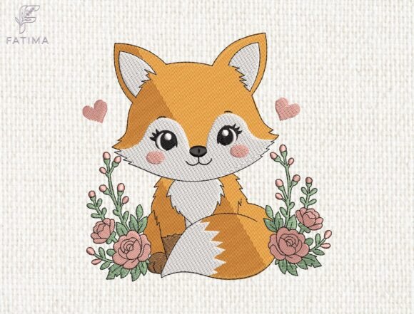 Download Baby Fox Floral Garden Embroidery Design - Garden embroidery Collection
