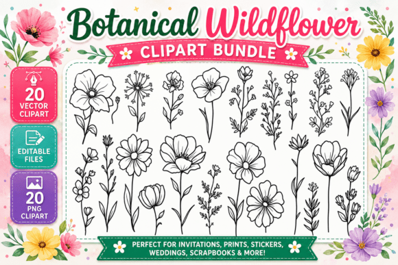Download Botanical Wildflower Digital Clipart PNG - Wild Collection