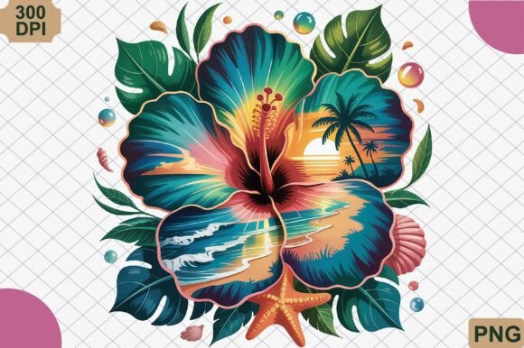 Download Tropical Hibiscus Sunset Beach PNG - Beach Collection