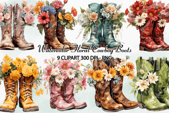 Download Western Floral Cowboy Boots Clipart PNG - Premium Resources