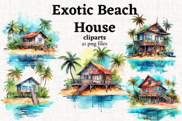 Download Tropical Beach House Clipart Bundle PNG - Beach Collection