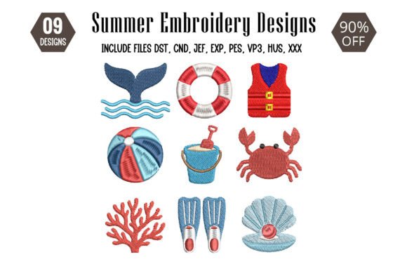 Download Coastal Summer Embroidery Design - Summer embroidery Collection
