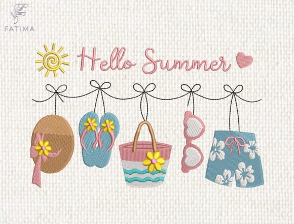 Download Hello Summer Embroidery Design - Summer embroidery Collection